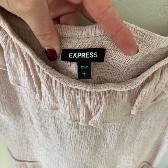 EXPRESS Blush/Pink Ruffled Off-Shoulder Romantic Tiered Maxi Dress Smocked - Picture 2 of 7